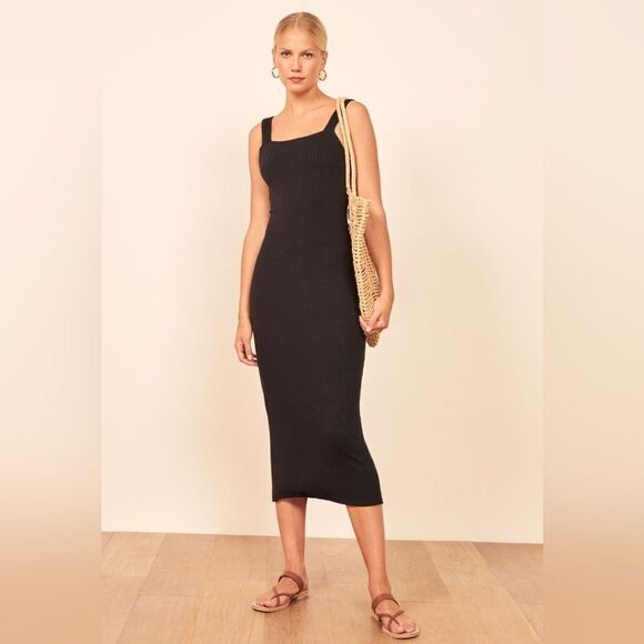 Reformation Ribbed Tank Sleeveless Long Dress Black Medium M - Picture 3 of 3